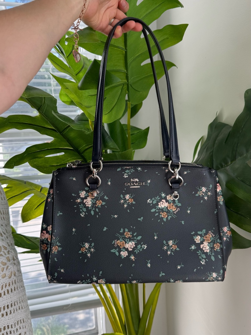 Coach Black Floral Leather Shoulder Bag